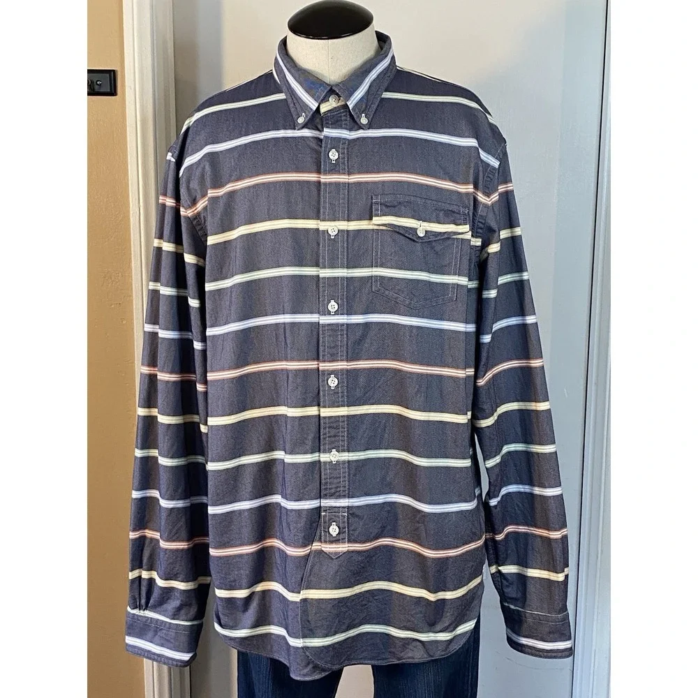 Brooks Brothers Red Fleece Extra Large XL‎ Blue Cotton Button Down Striped Shirt